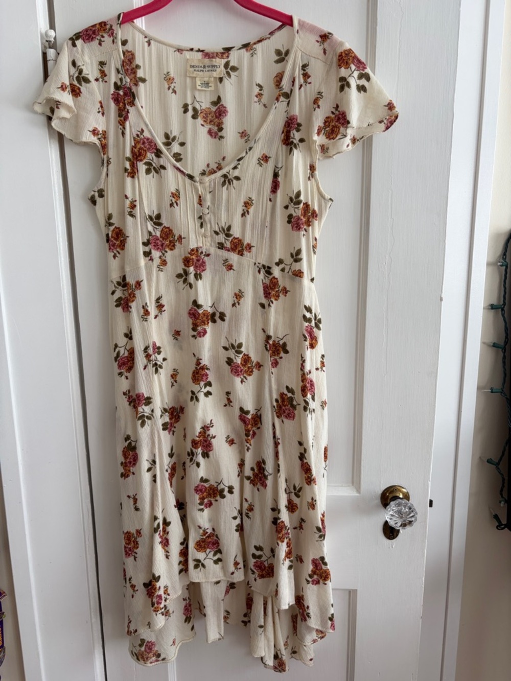 Denim & Supply Ralph Lauren Ivory Floral High-Low Dress with Pink Roses